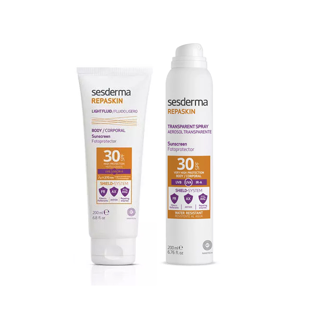 Sesderma Набор Защита от солнца SPF 30: крем-гель, 200 мл + спрей для тела, 200 мл (Sesderma, Repaskin)