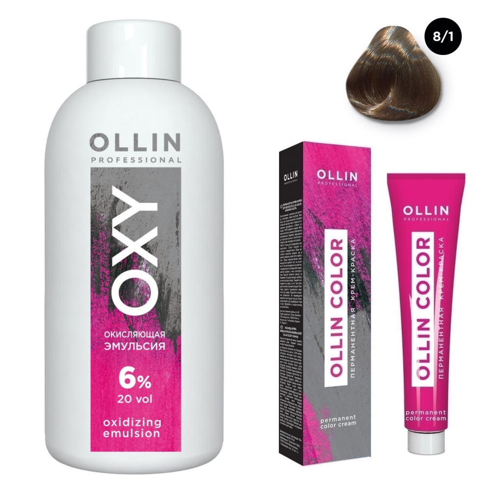 

Ollin Professional Набор "Перманентная крем-краска для волос Ollin Color оттенок 8/1 светло-русый пепельный 100 мл + Окисляющая эмульсия Oxy 6% 150 мл" (Ollin Professional, Окрашивание волос), Окрашивание волос