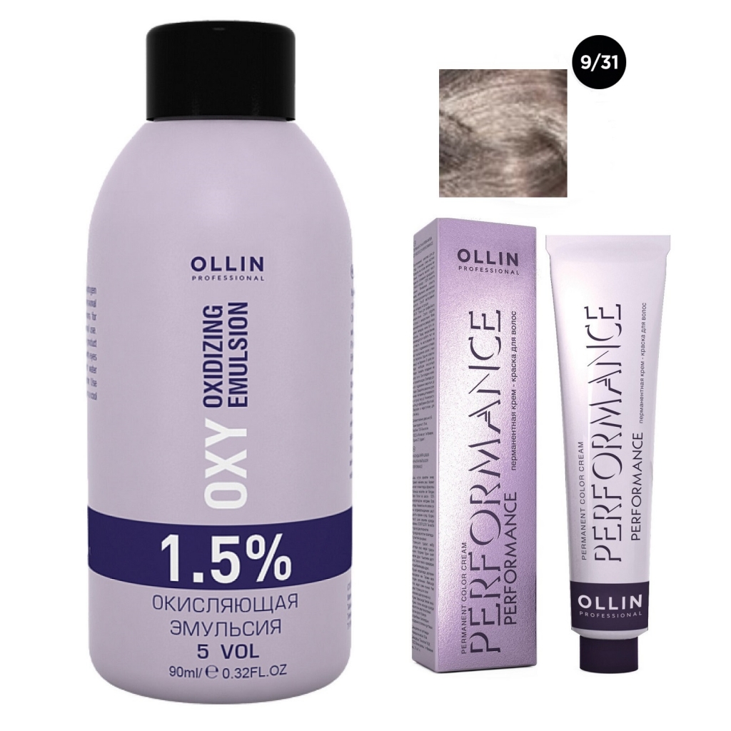 Купить Ollin Professional Набор Перманентная крем-краска для волос Ollin Performance оттенок 9/31 блондин золотисто-пепельный 60 мл + Окисляющая эмульсия Oxy 1, 5% 90 мл (Ollin Professional, Окрашивание волос)