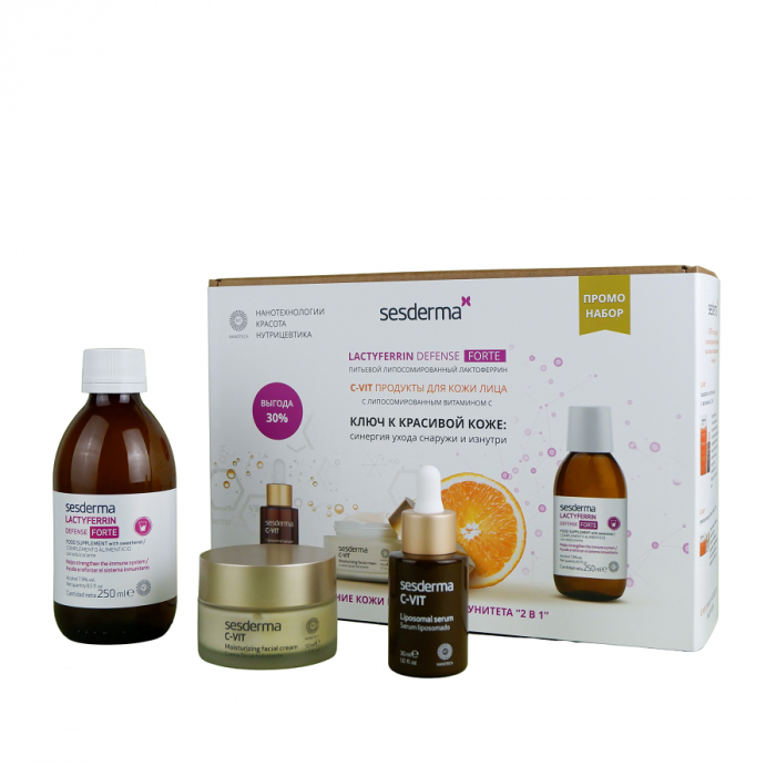 

Sesderma Набор C-Vit (сыворотка 30 мл + крем для лица 50 мл + питьевая биологически активная добавка Lactyferrin Defense Forte 250 мл) (Sesderma, С-Vit)
