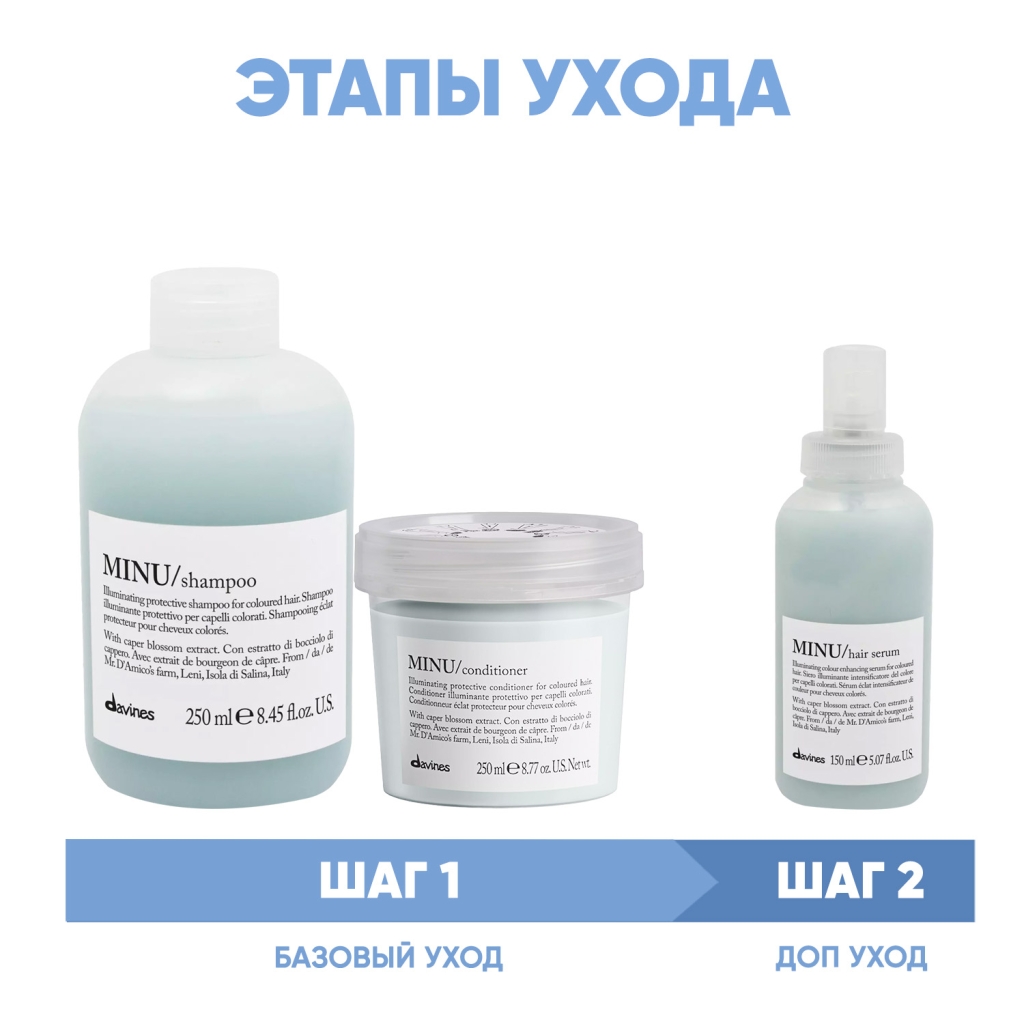 Программа Minu комплексный уход: шампунь 250 мл + кондиционер 250 мл + сыворотка 150 мл