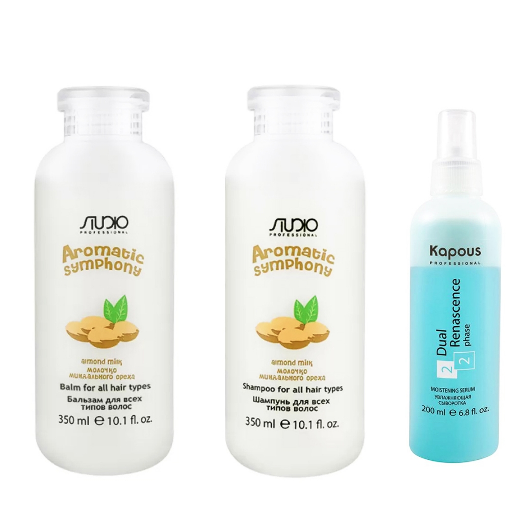 Купить Kapous Professional Набор для волос «Молочко миндального ореха» (шампунь, 350 мл + бальзам, 350 мл + увлажняющая сыворотка, 200 мл) (Kapous Professional, Kapous Studio)