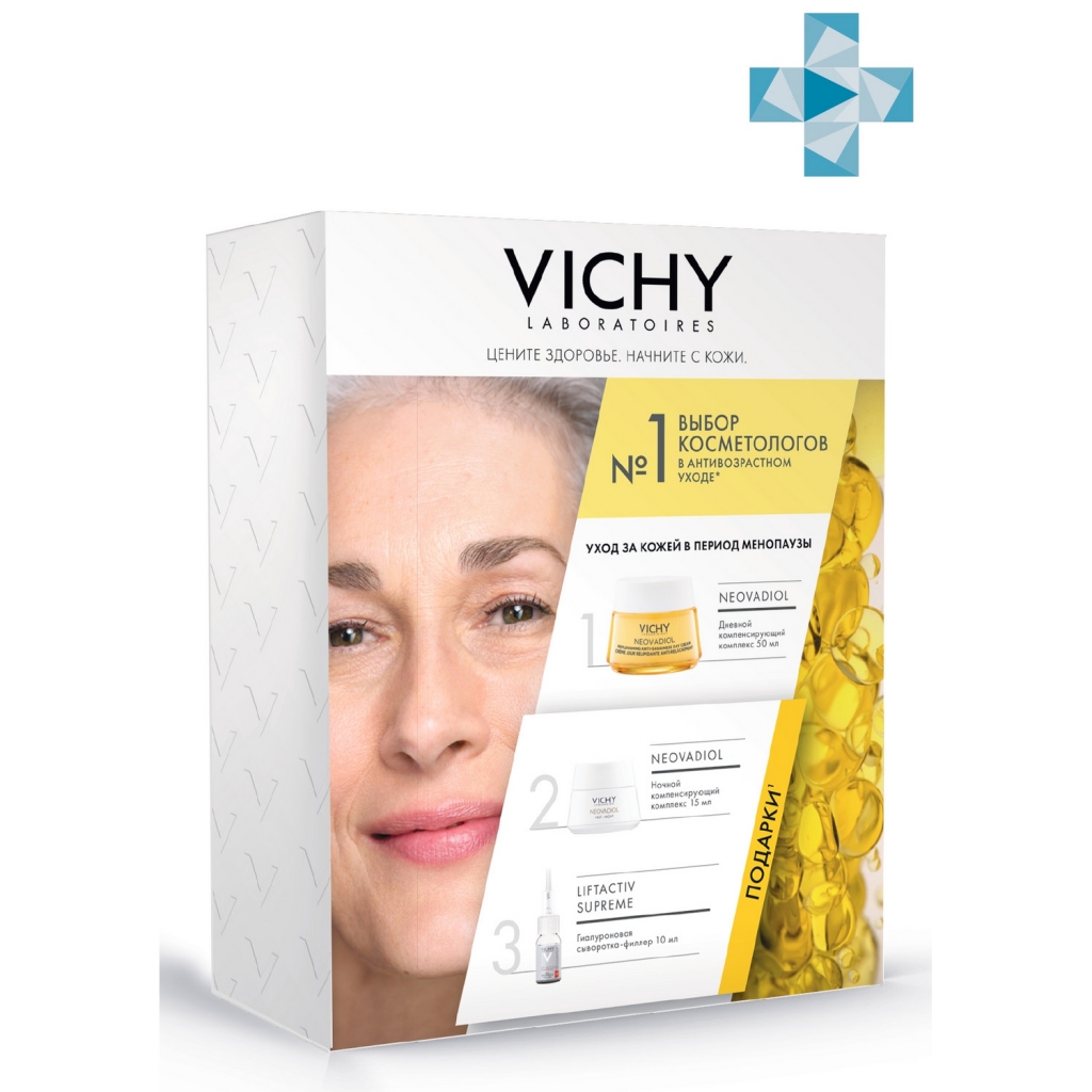 

Vichy Набор Комплексный антивозрастной уход в период менопаузы (дневной компенсирующий крем 50 мл + компенсирующий комплекс ночной 15 мл + гиалуроновая сыво (Vichy, Neovadiol)