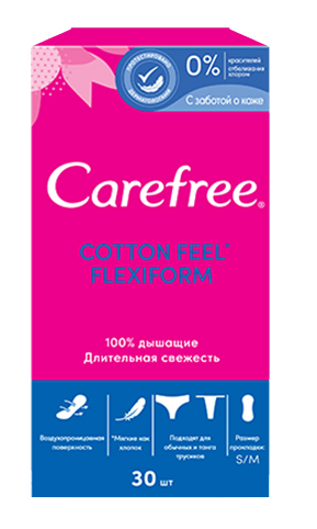 

Carefree Ежедневные прокладки с ароматом свежести Cotton Feel FlexiForm, 30 шт (Carefree, Ежедневные)