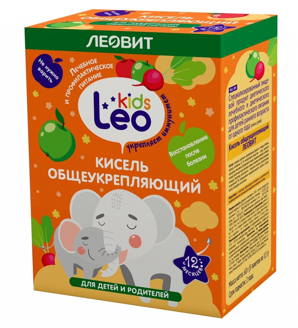 Леовит Кисель общеукрепляющий для детей, 5 пакетиков х 12 г (Леовит, Leo Kids)