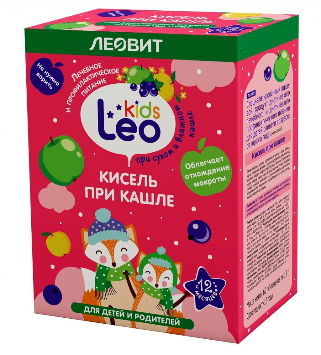 Купить Леовит Кисель при кашле для детей, 5 пакетов х 12 г (Леовит, Leo Kids)