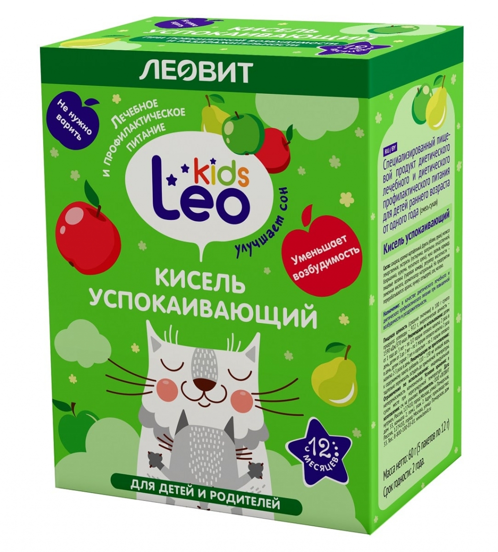 Леовит Кисель успокаивающий для детей, 5 пакетов х 12 г (Леовит, Leo Kids)