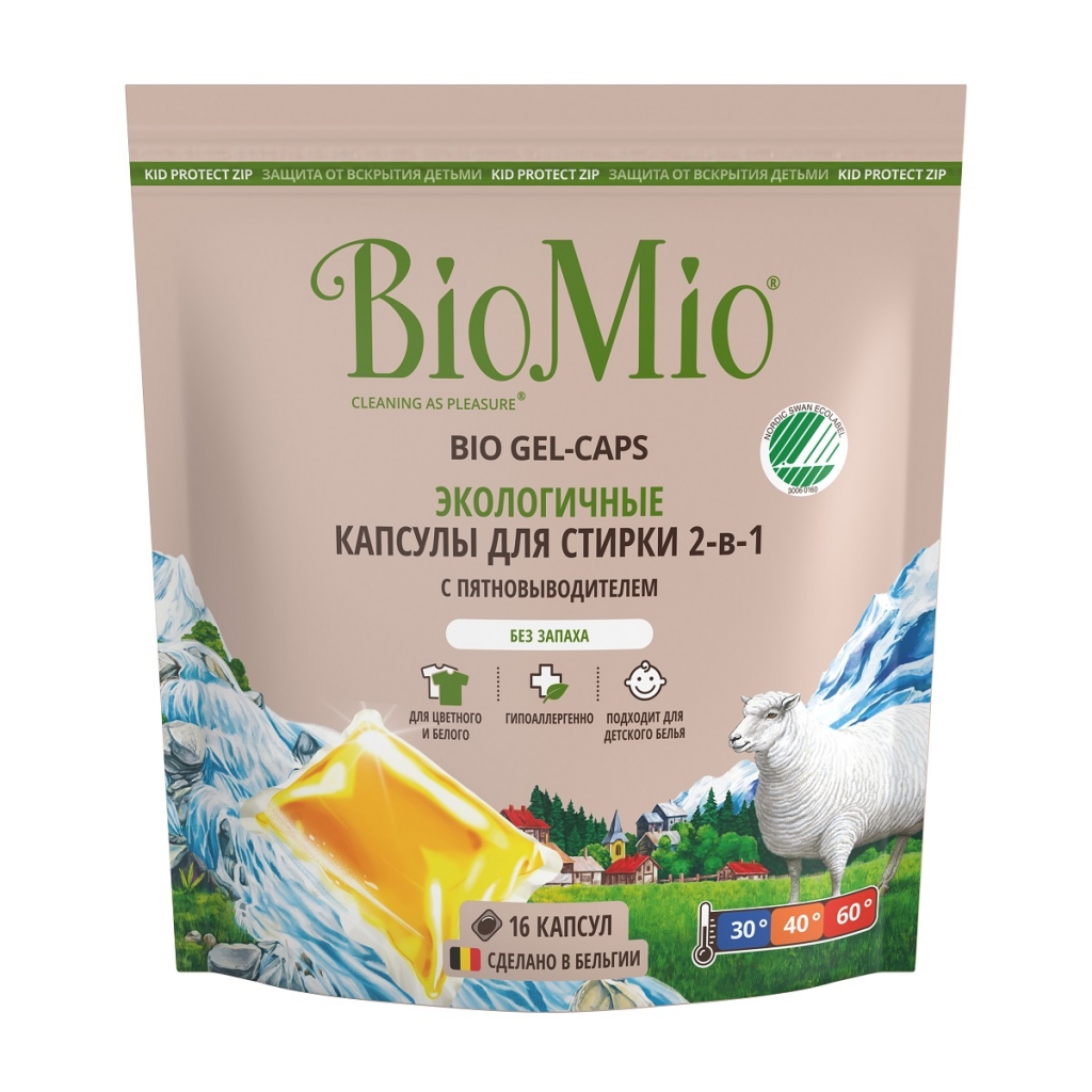 

BioMio Экологичные капсулы для стирки Color & White, 16 шт (BioMio, Стирка), Стирка