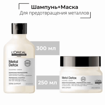 Набор для восстановления окрашенных волос Metal Detox: шампунь, 300 мл + маска, 250 мл