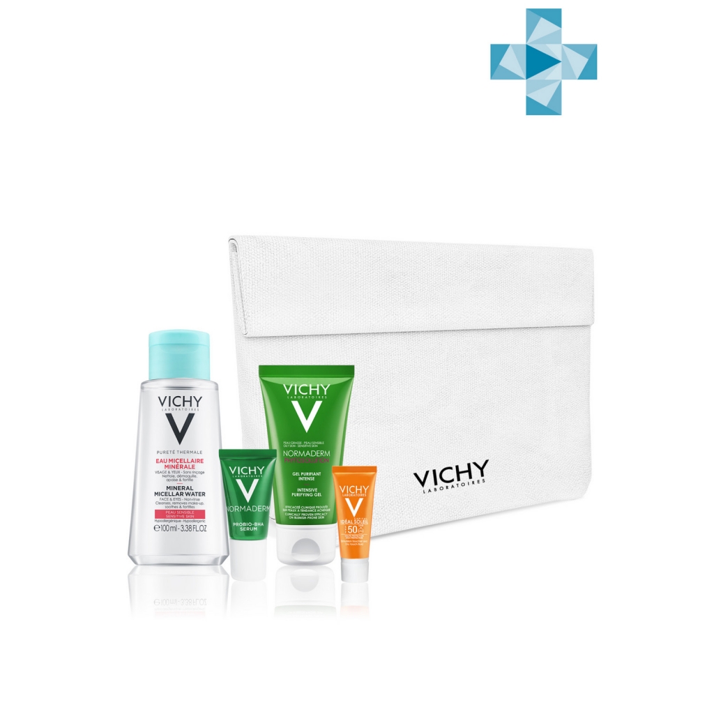 

Vichy Набор для проблемной кожи (мицеллярная вода 100 мл + пробиотическая обновляющая сыворотка 5 мл + очищающий гель phytosolution 50 мл + матирующая эмуль (Vichy, Normaderm)