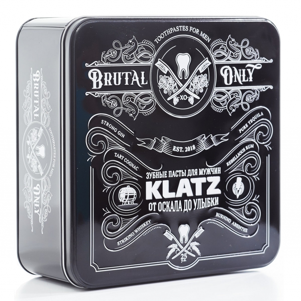 Klatz Набор (зубная паста для мужчин 6 вкусов + стеклянный бокал для виски 2 шт) (Klatz, Brutal Only)
