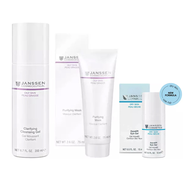 Janssen Cosmetics Набор "Очищение и увлажнение" для комбинированной и жирной кожи (маска 75 мл + гель для глаз 15 мл + очищающий гель 200 мл) (Janssen Cosmetics, Oily skin)