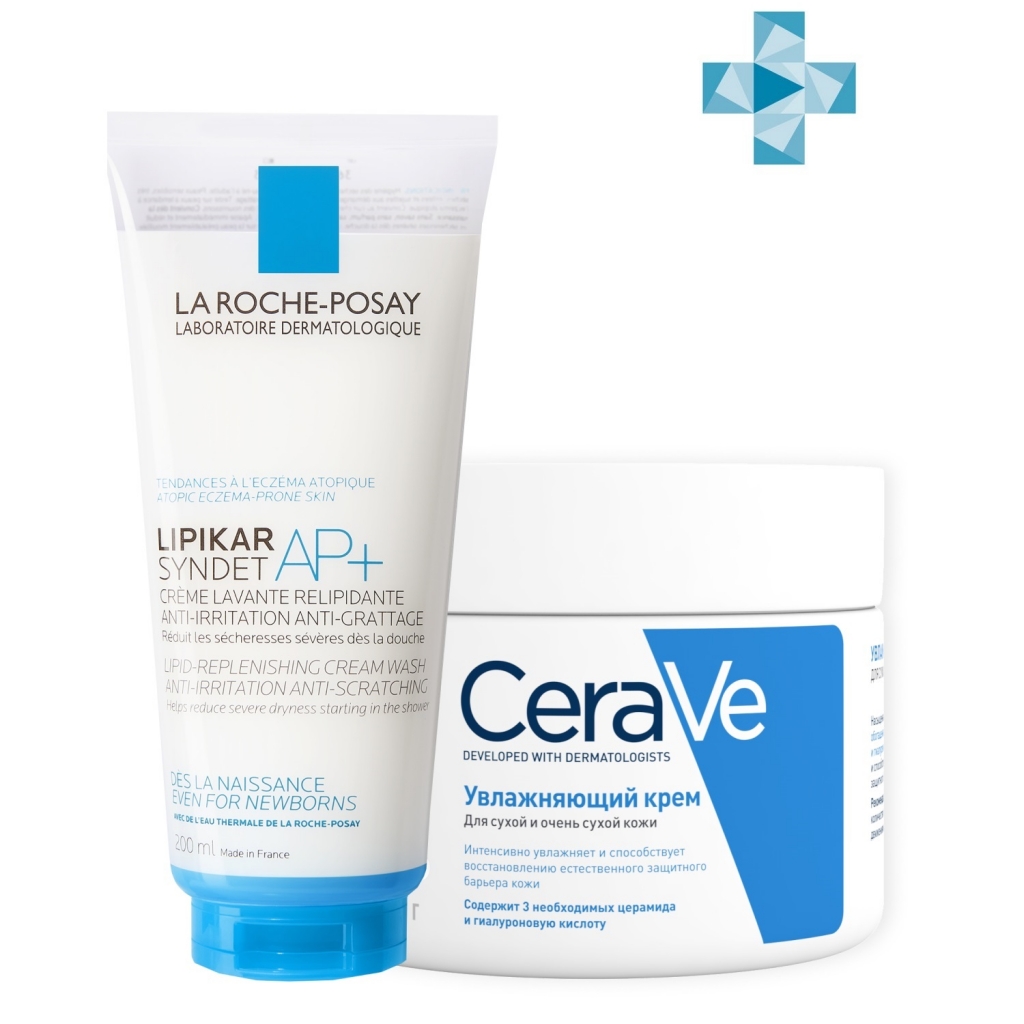 

CeraVe Набор: Увлажняющий крем CeraVe, 340 мл + Lipikar Syndet AP+ Липидовосстанавливающий крем-гель, 200 мл (CeraVe, Увлажнение кожи)