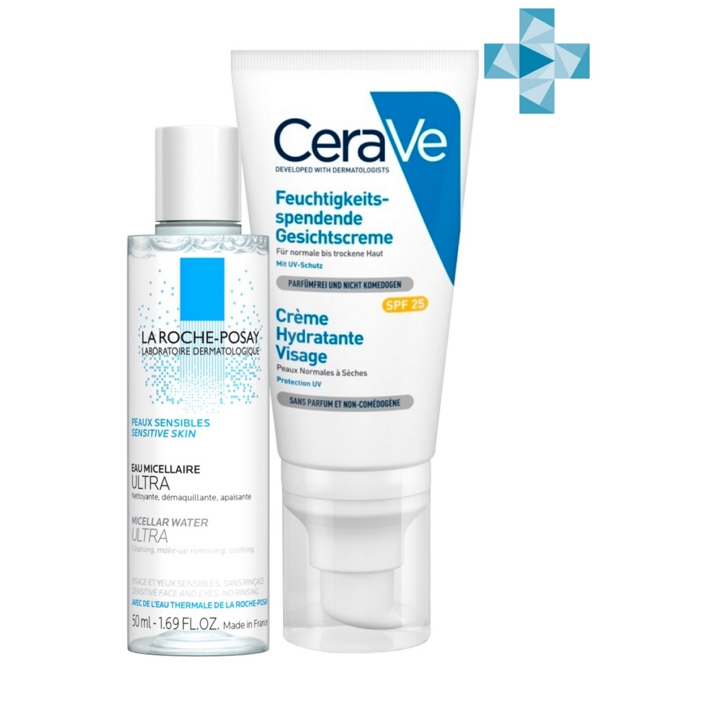 

CeraVe Набор: Увлажняющий лосьон CeraVe для нормальной и сухой кожи лица SPF 25, 52 мл + Мицеллярная вода La Roche-Posay Ultra для чувствительной кожи, 50 мл (CeraVe, Увлажнение кожи)