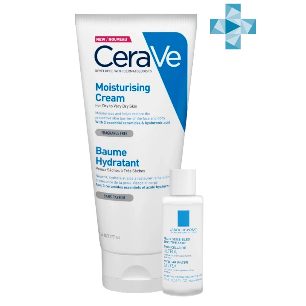 Купить CeraVe Набор: Увлажняющий крем CeraVe, 177 мл + Мицеллярная вода La Roche-Posay Ultra для чувствительной кожи, 15 мл (CeraVe, Увлажнение кожи)