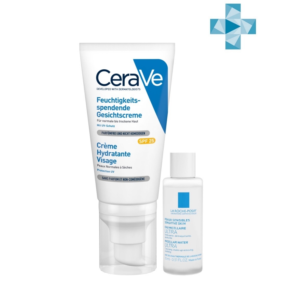 

CeraVe Набор: Увлажняющий лосьон CeraVe для нормальной и сухой кожи лица SPF 25, 52 мл + Мицеллярная вода La Roche-Posay Ultra для чувствительной кожи, 15 мл (CeraVe, Увлажнение кожи)