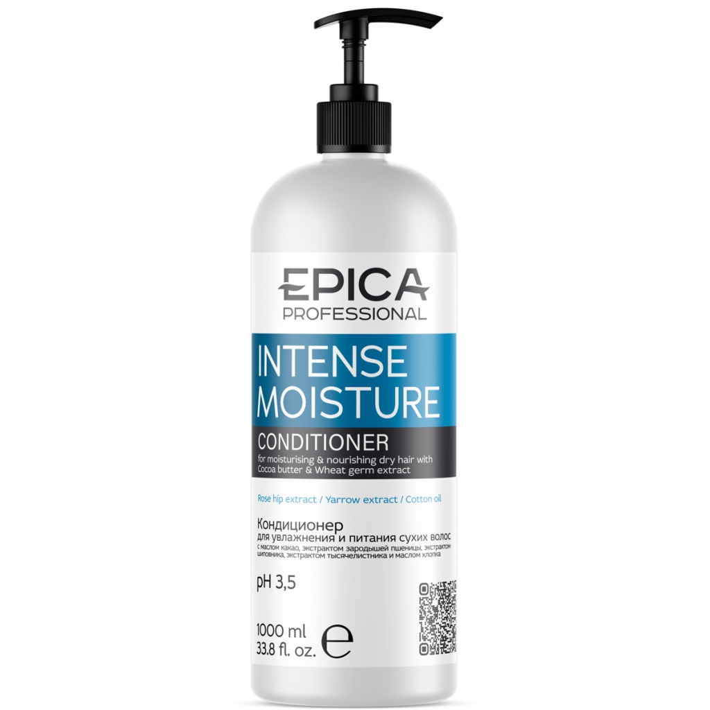 

Epica Professional Кондиционер с маслами хлопка, какао и экстрактом зародышей пшеницы для увлажнения и питания сухих волос, 1000 мл (Epica Professional, Intense Moisture)