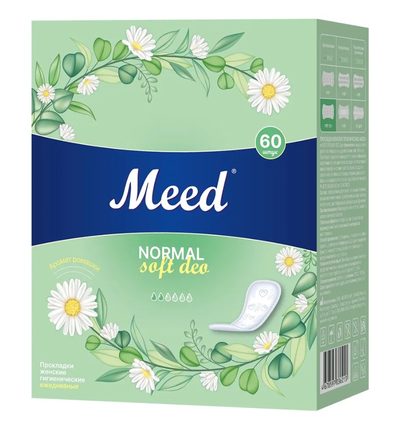 

Meed Ежедневные целлюлозные прокладки Normal Soft Deo, 60 шт (Meed, Гигиенические прокладки), Гигиенические прокладки