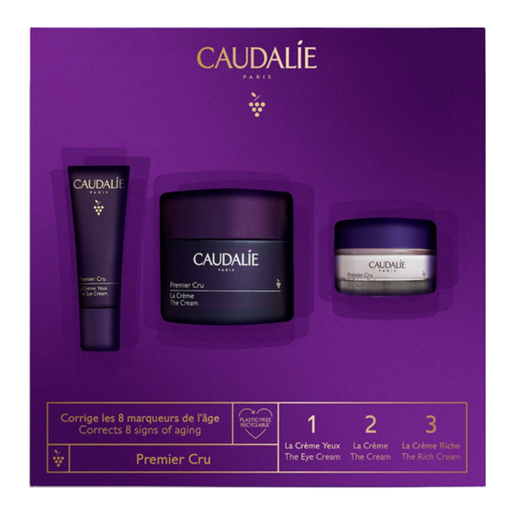 Caudalie Набор для антивозрастного ухода (омолаживающий крем 50 мл + омолаживающий крем для глаз 5 мл + омолаживающий крем для сухой кожи 15 мл) (Caudalie, Premier Cru)