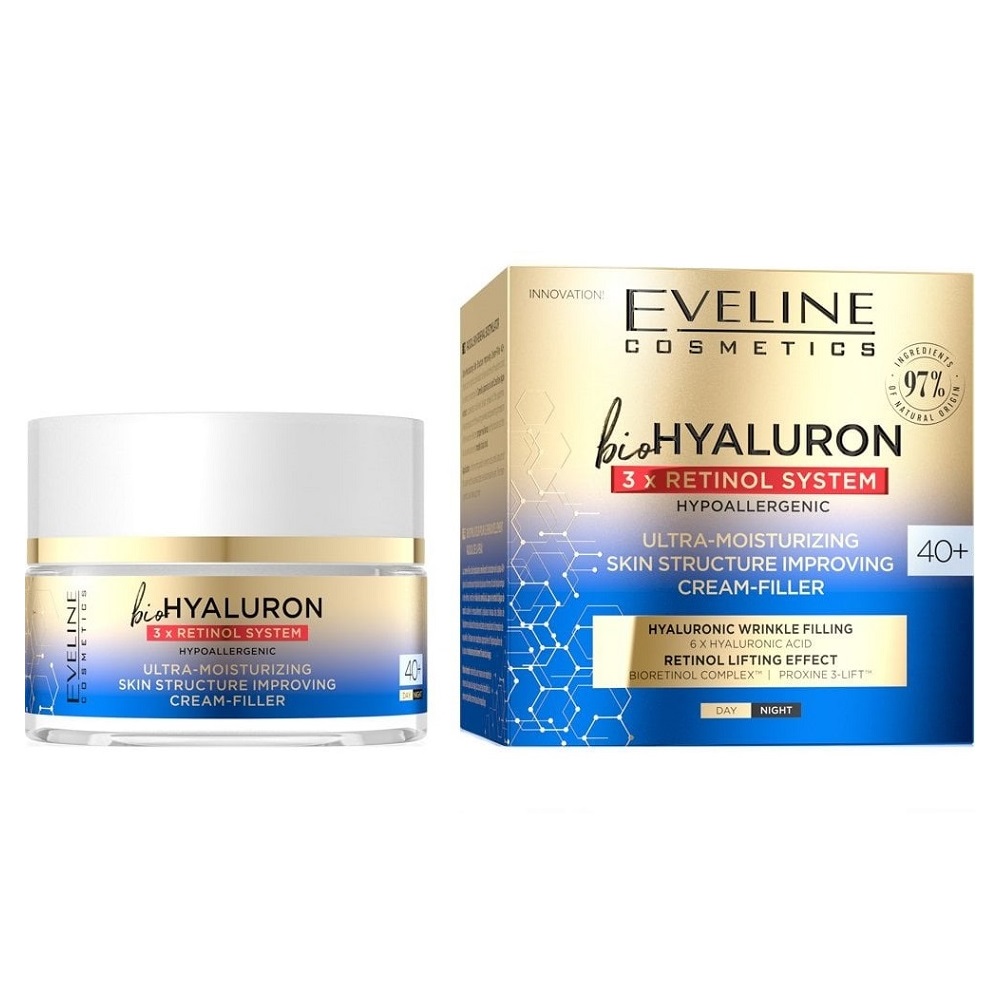 Eveline Cosmetics Ультраувлажняющий крем-филлер день/ночь 40+, 50 мл (Eveline Cosmetics, BioHyaluron 3x Retinol System)