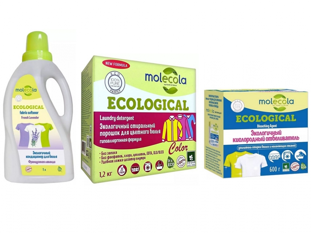 

Molecola Набор средств для стирки (порошок 1,2 кг + кондиционер 1 л + отбеливатель 600 г) (Molecola, Для стирки)
