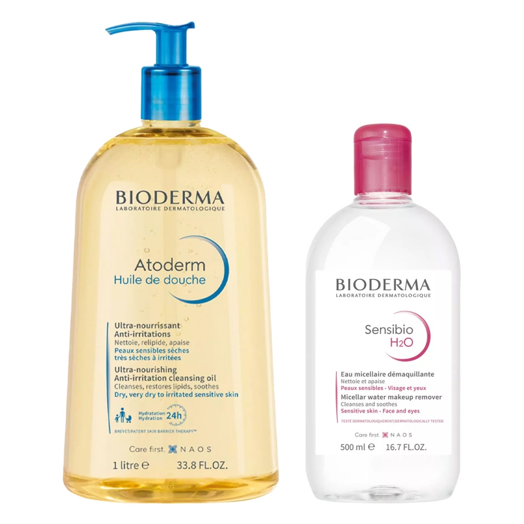 Bioderma Набор бестселлеров для очищения лица и тела: масло для душа 1 л + мицеллярная вода 500 мл (Bioderma, Atoderm)