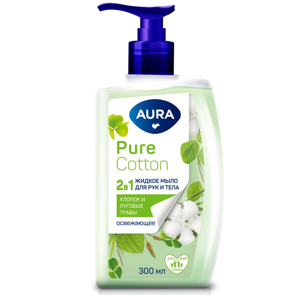 Купить Aura Освежающее жидкое мыло для рук и тела Pure Cotton с экстрактами хлопка и луговых трав, 300 мл (Aura, Beauty)