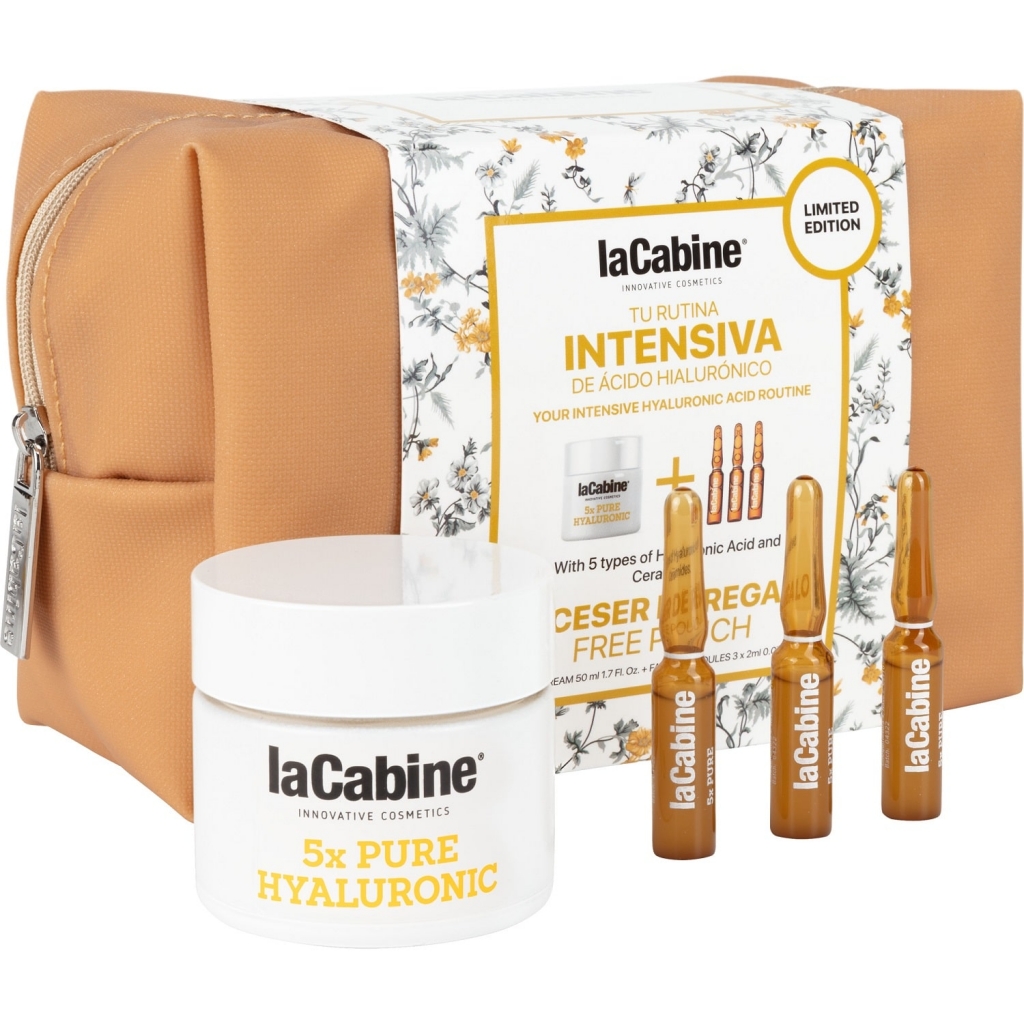 La Cabine Подарочный набор 5х Pure Hyaluronic Limited Edition в косметичке (крем для лица 50 мл + сыворотка 3 х 2 мл) (La Cabine, Наборы средств для лица)