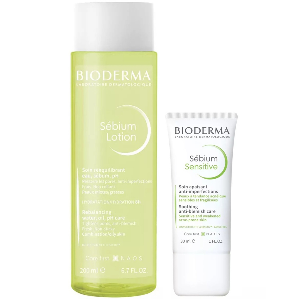 Bioderma Набор для жирной чувствительной кожи (крем, 30 мл + лосьон, 200 мл) (Bioderma, Sebium)