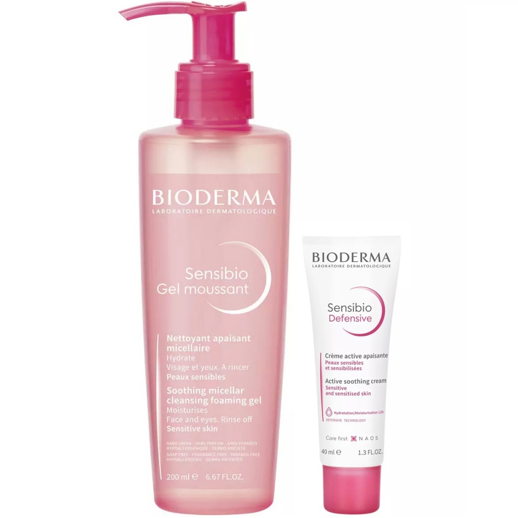 Купить Bioderma Набор для ухода за чувствительной кожей (гель, 200 мл + крем, 40 мл) (Bioderma, Sensibio)