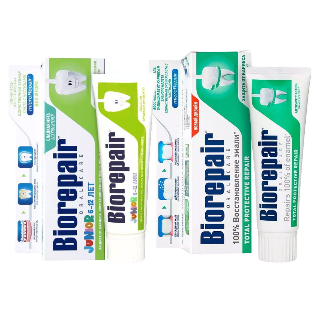 

Biorepair Набор для ухода за полостью рта для всей семьи (зубная паста 2х75 мл) (Biorepair, Ежедневная забота)
