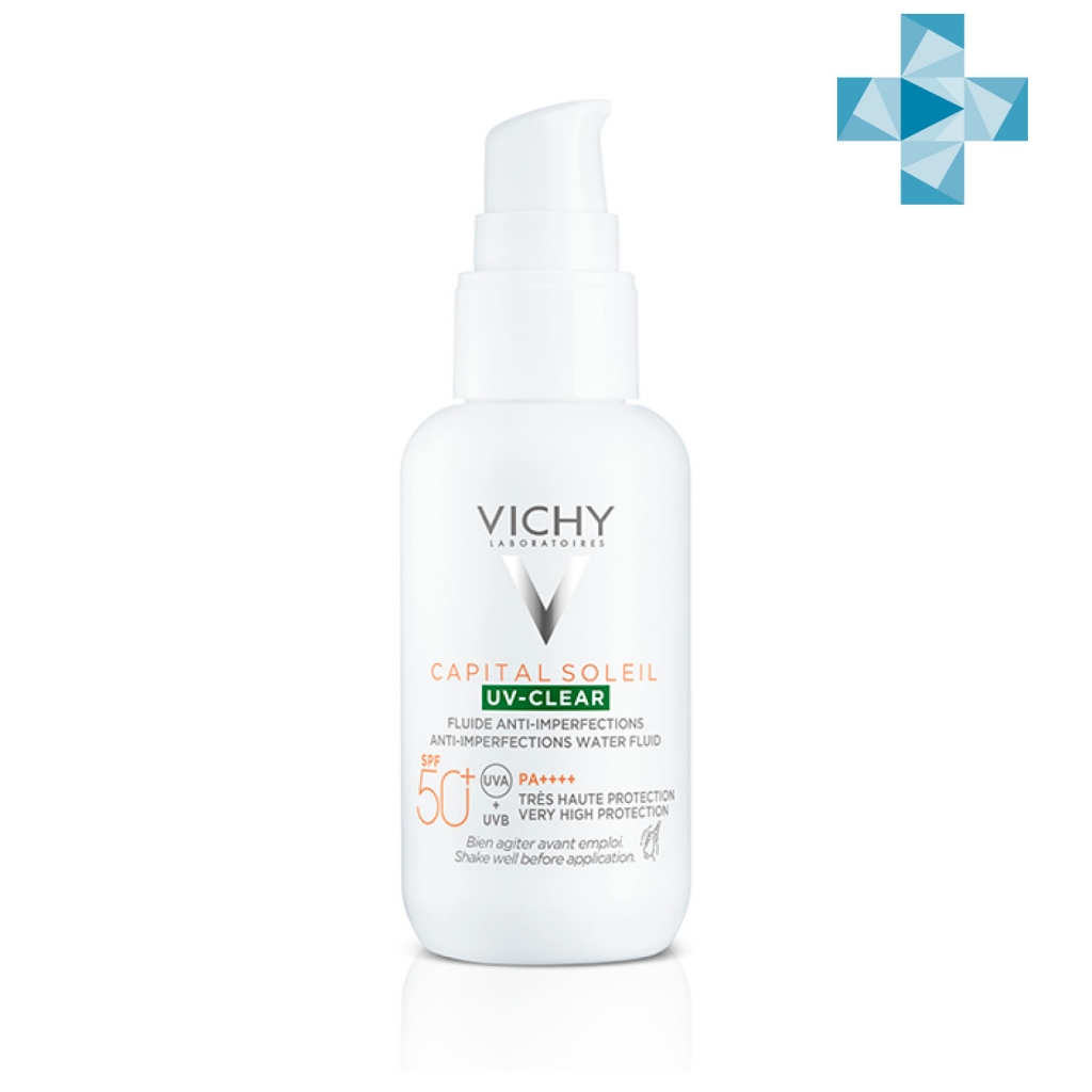 Vichy Невесомый солнцезащитный флюид UV-Clear для лица против несовершенств SPF 50+, 40 мл (Vichy, Capital Ideal Soleil)