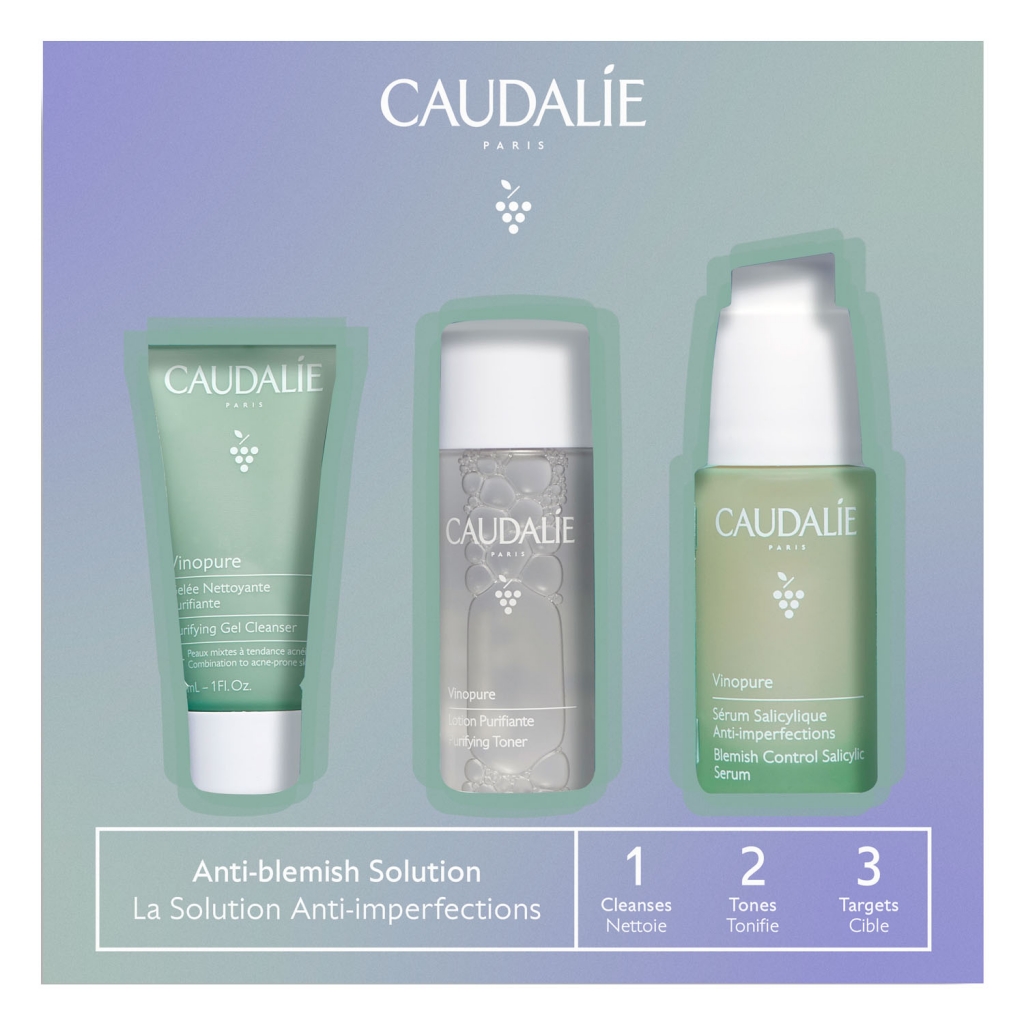 

Caudalie Набор Vinopure 1,2,3 (сыворотка для сужения пор 30 мл + очищающий тоник 50 мл + очищающий гель для умывания 30 мл) (Caudalie, Vinopure)