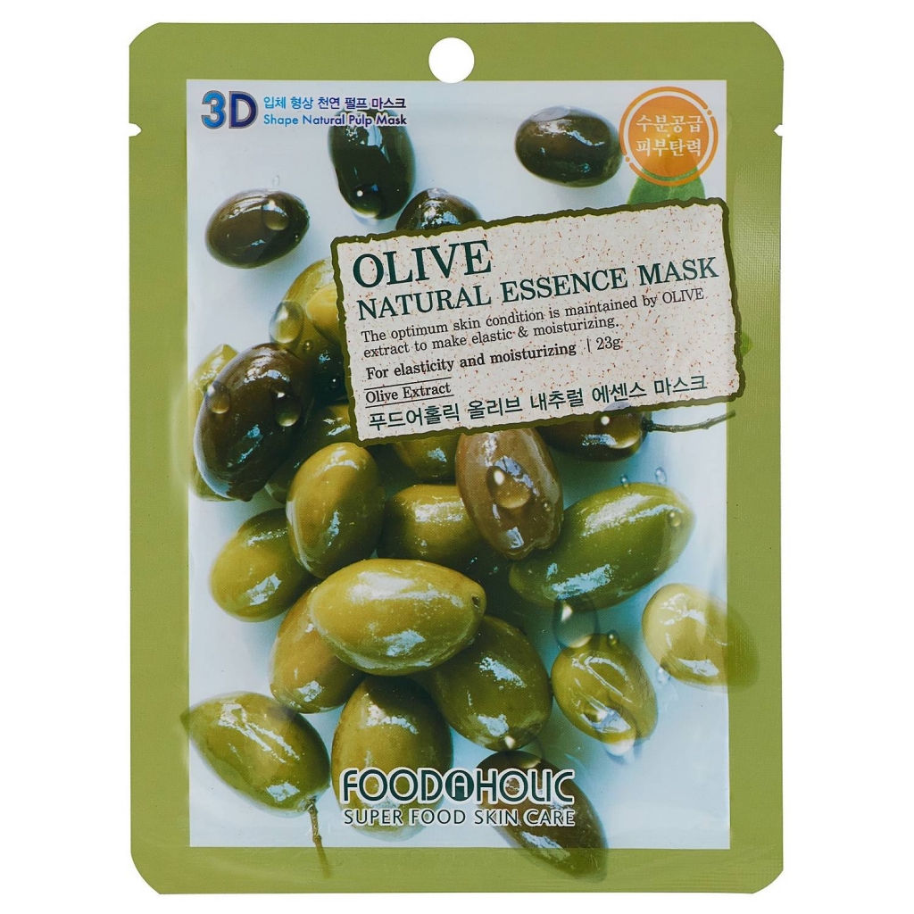 Food A Holic Тканевая 3D маска с экстрактом оливы для увлажнения и питания кожи Olive Natural Essence Mask, 23 г (Food A Holic, Face)