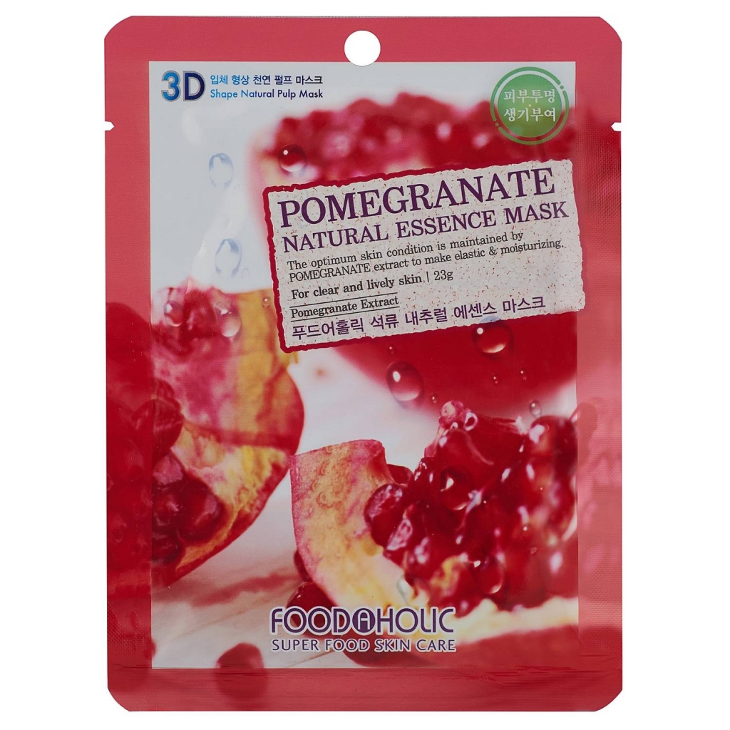 Food A Holic Тканевая 3D маска с экстрактом граната для улучшения цвета лица Pomegranate Natural Essence Mask, 23 г (Food A Holic, Face)