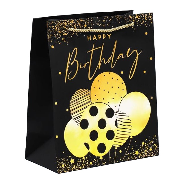 Купить Подарочная упаковка Пакет подарочный Happy Birthday чёрный крафт 23 × 27 × 11, 5 см (Подарочная упаковка, Пакеты)