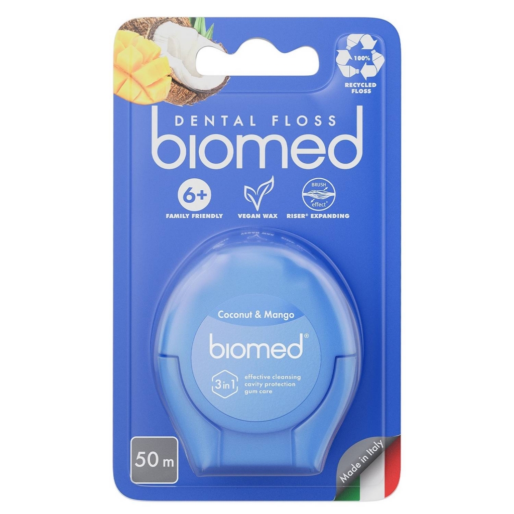 Splat Объемная вощеная зубная нить Dental Floss c ароматом кокоса и манго 6+, 50 м (Splat, Biomed)