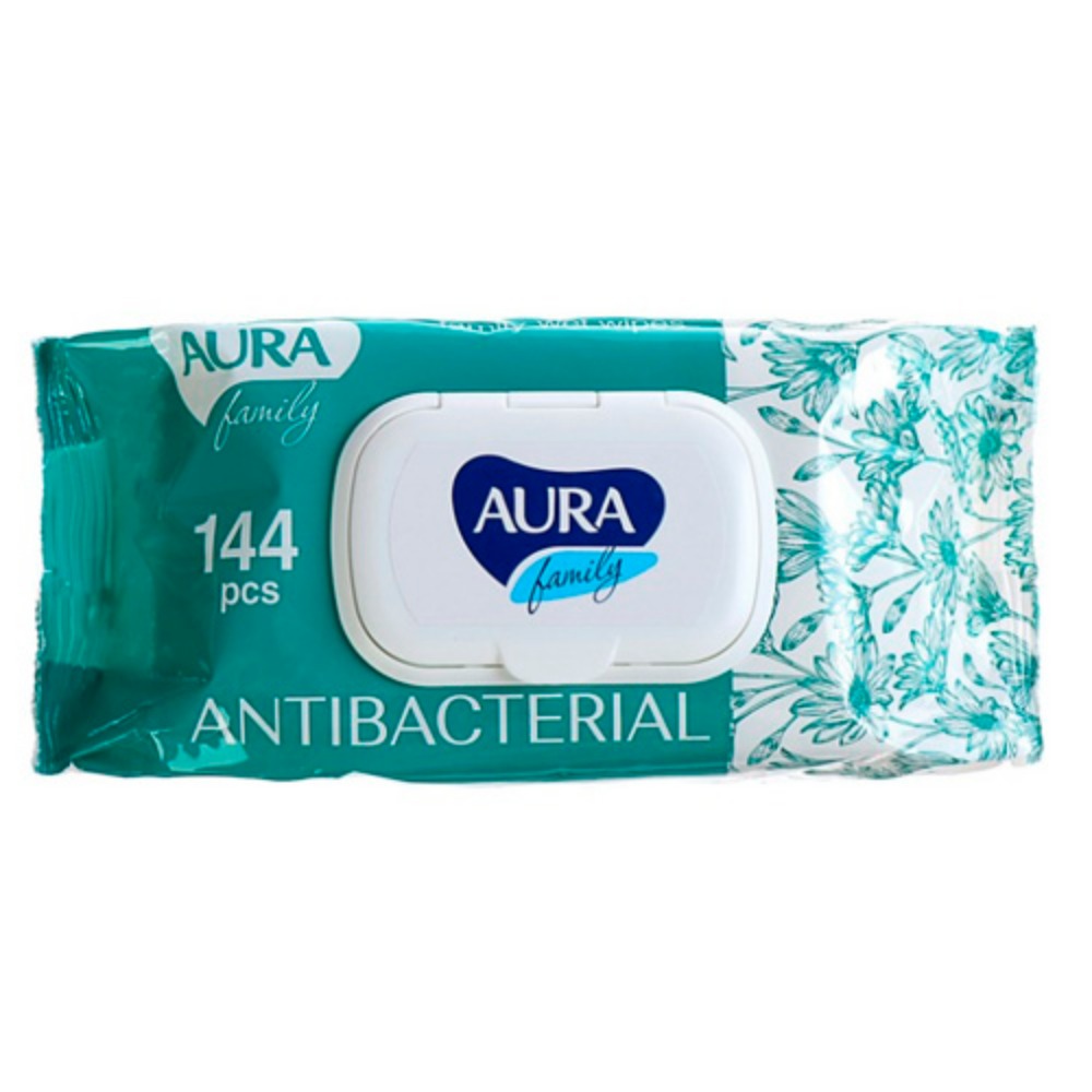 

Aura Влажные салфетки с антибактериальным эффектом big-pack с крышкой для всей семьи, 144 шт. (Aura, Влажные салфетки)