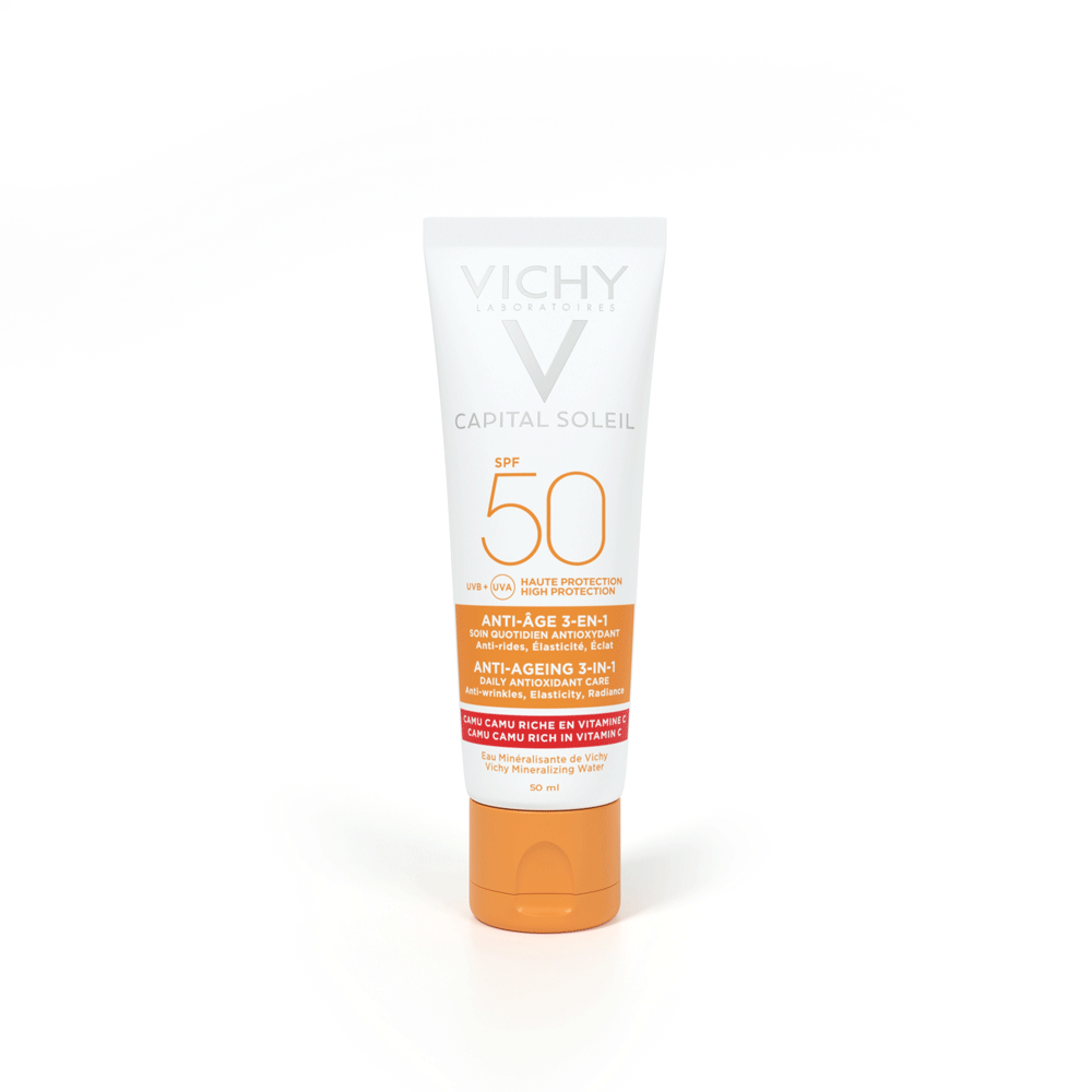 Vichy Cолнцезащитный антивозрастной уход 3 в 1 с антиоксидантами SPF 50, 50 мл (Vichy, Ideal Soleil)
