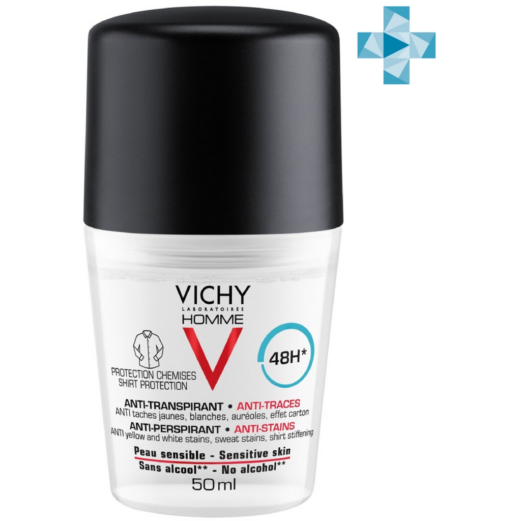Vichy Шариковый дезодорант-антиперспирант защита от пятен 48 часов, 50 мл (Vichy, Vichy Homme)