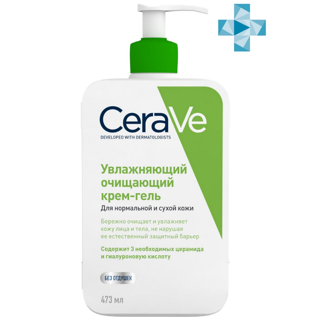

CeraVe Увлажняющий очищающий крем-гель с церамидами для нормальной и сухой кожи лица и тела, 473 мл (CeraVe, Очищение кожи)