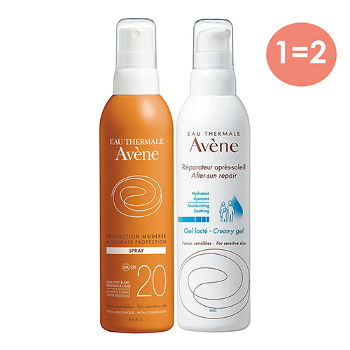 Avene Набор для защиты от солнца (Солнцезащитный спрей SPF20, 200 мл +  Крем-гель восстанавливающий после солнца, 200 мл) (Avene, Suncare)