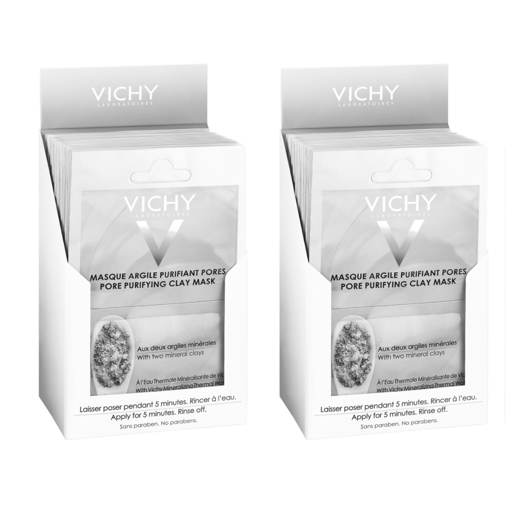 Vichy Комплект Минеральная Очищающая поры маска с глиной саше, 2х6 мл*2 шт. (Vichy, Masque)