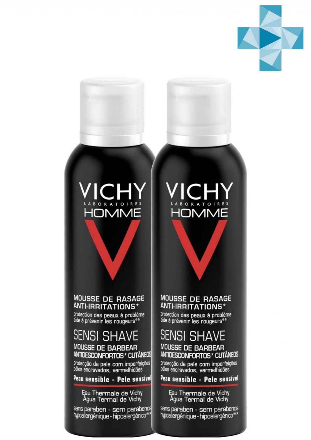 Vichy Комплект Пена для бритья против раздражения кожи, 2х200 мл (Vichy, Vichy Homme)