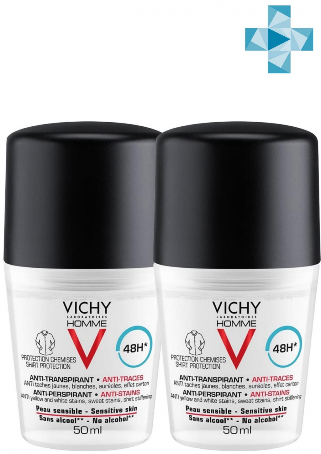 Купить Vichy Комплект Минеральный дезодорант против белых и желтых пятен 48 часов свежести, 2х50 мл (Vichy, Vichy Homme)