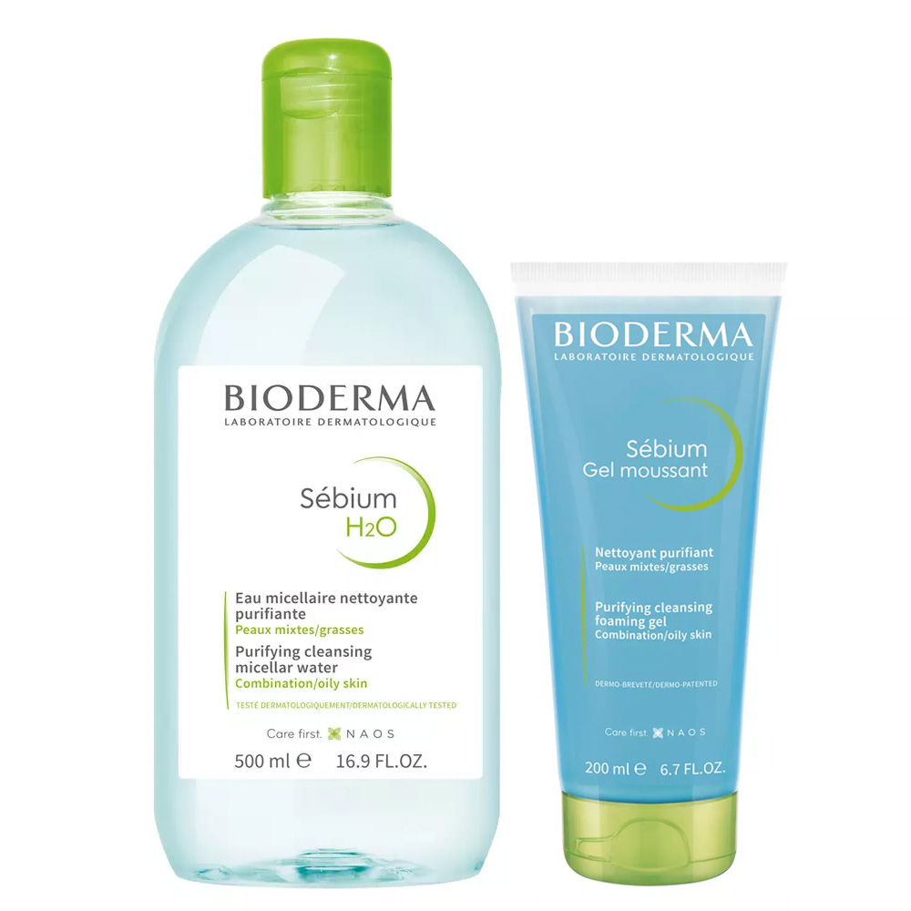 Bioderma Набор Sebium (Очищающая мицеллярная вода Себиум H2O, 500 мл + Очищающий гель-мусс без помпы Себиум, 200 мл) (Bioderma, Sebium)