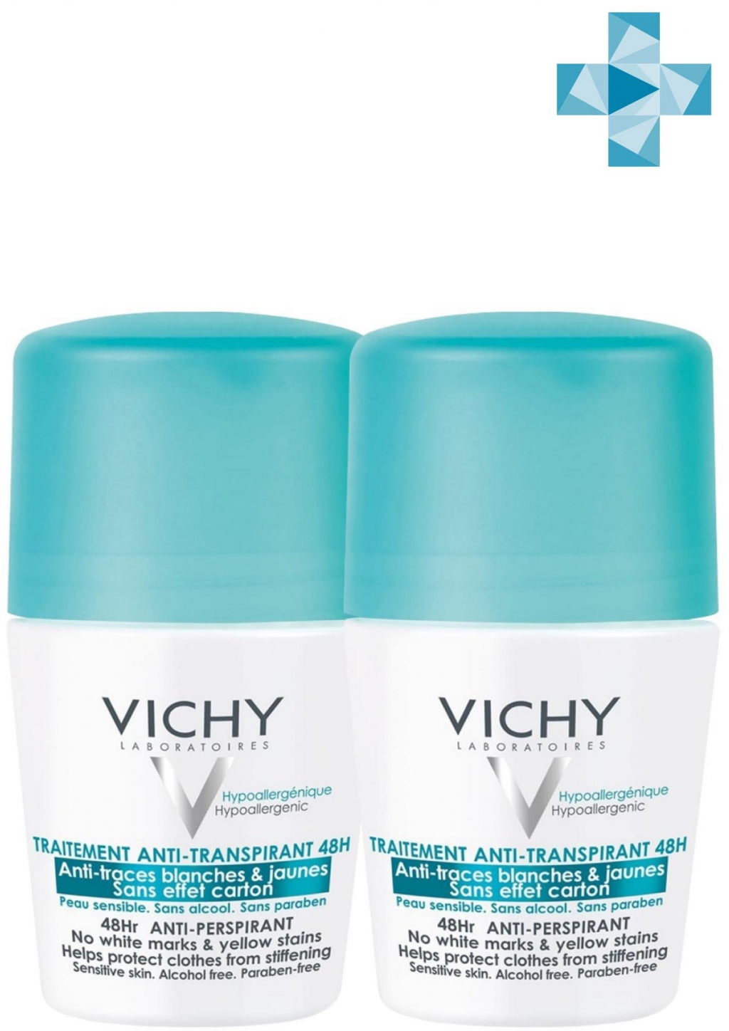 Vichy Дезодорант-антиперспирант 48ч против белых и желтых пятен, 2х50 мл (Vichy, Deodorant)