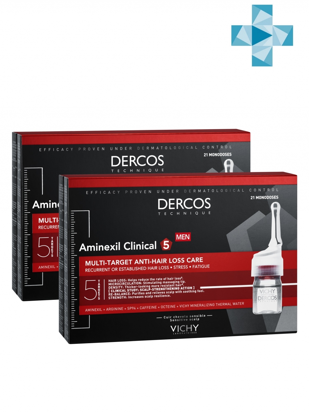 Vichy Комплект Средство против выпадения волос для мужчин Аминексил Intensive 5, 2х21 монодоза (Vichy, Dercos Aminexil)