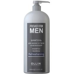 OLLIN PREMIER FOR MEN Освежающий шампунь для волос и тела для мужчин, 1000 мл