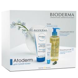 Весенний набор для сухой кожи Atoderm (Очищающее масло, 200 мл + Крем для увлажнения, 200 мл + Бальзам для губ, 15 мл)